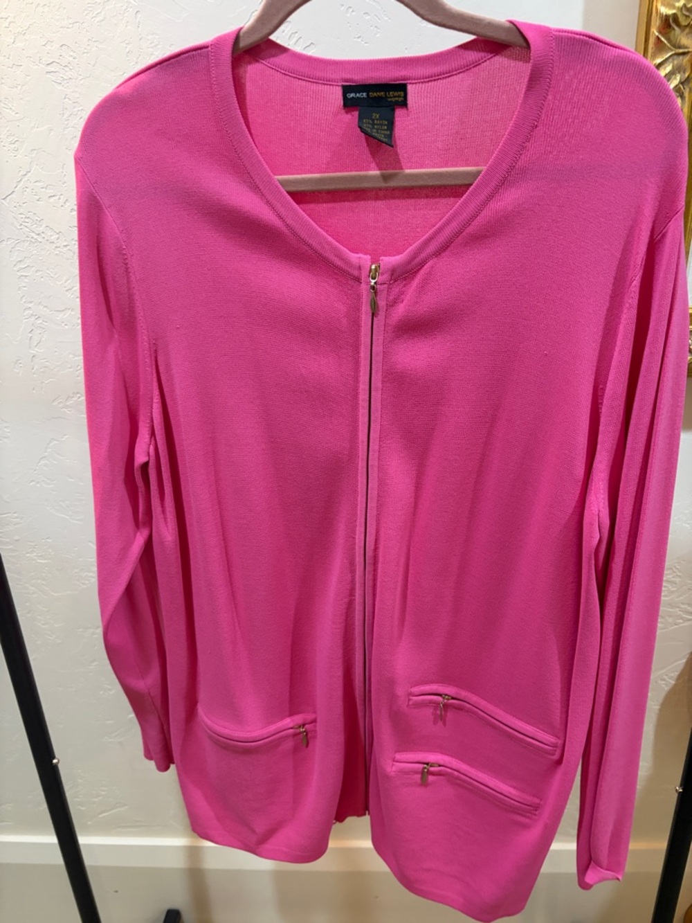 Grace Dane Lewis Pink Zip-Front Women's Cardigan Jacket
Plus 2x